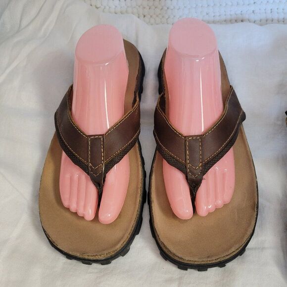 Vintage Size 11 Airwalk Men's Sandals Leather Brown Thong flat beach outdoor EUC - Picture 1 of 10
